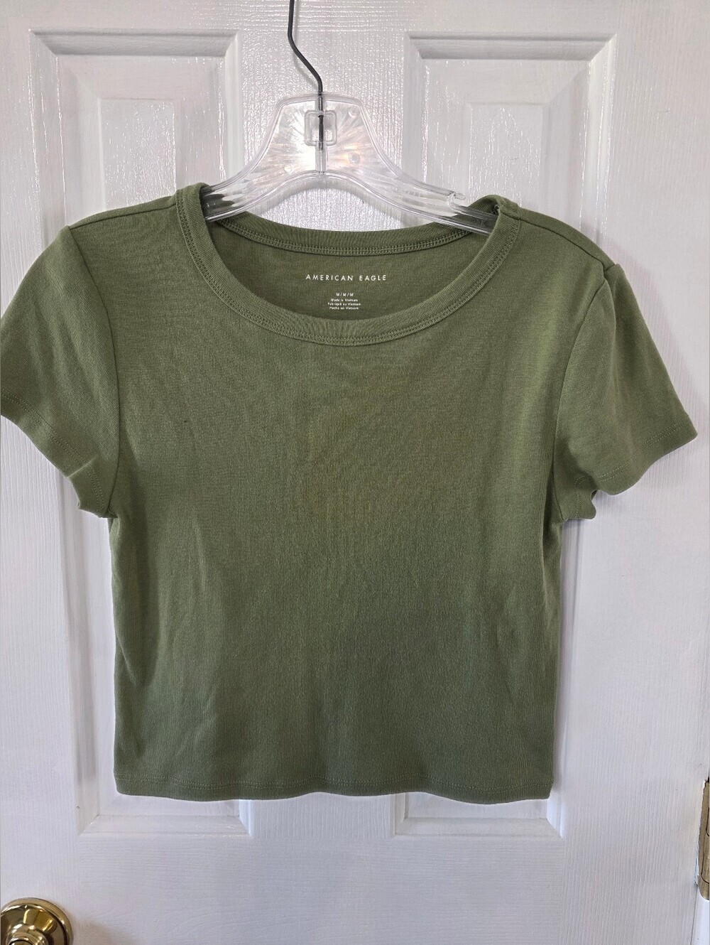 American Eagle Outfitters Olive Green Short Sleeve Crew Tee Cropped